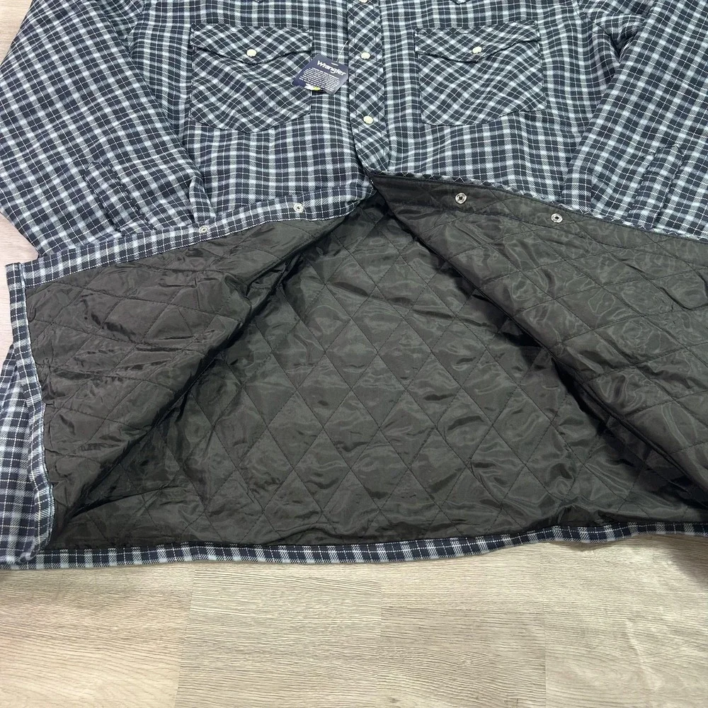 NEW Wrangler Jacket Mens 2XL Blue Plaid Quilted Flannel‎ Western Snap Shacket